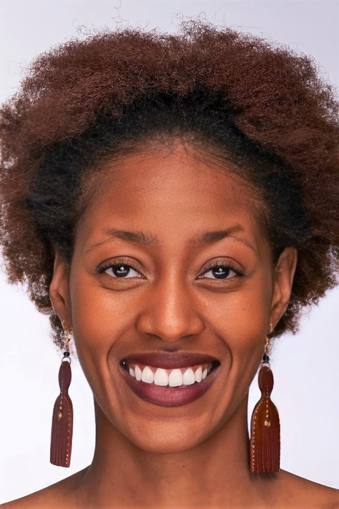 African Comb Wooden Earrings-Brown