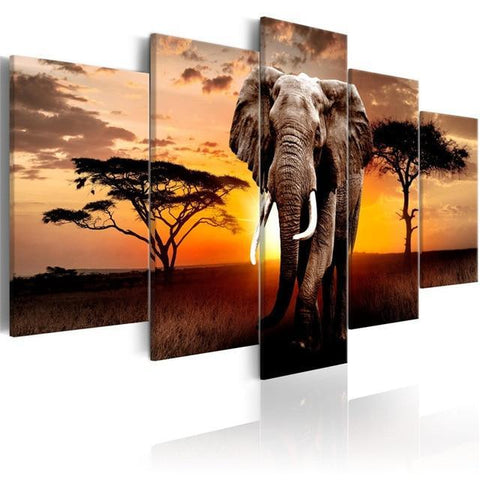 Walking Elephants In African Sunset print Canvas Pictures
