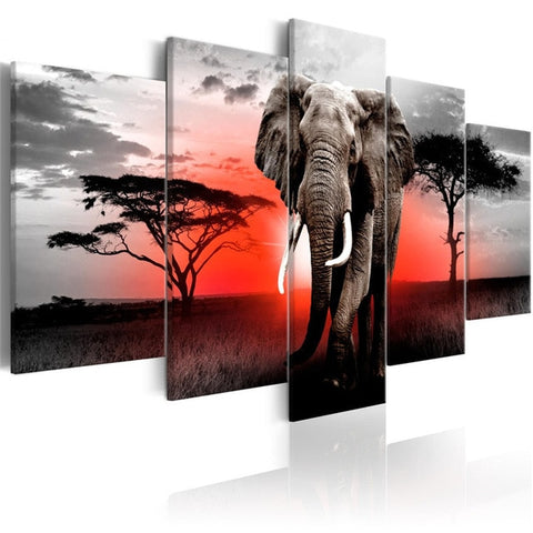 Walking Elephants In African Sunset print Canvas Pictures